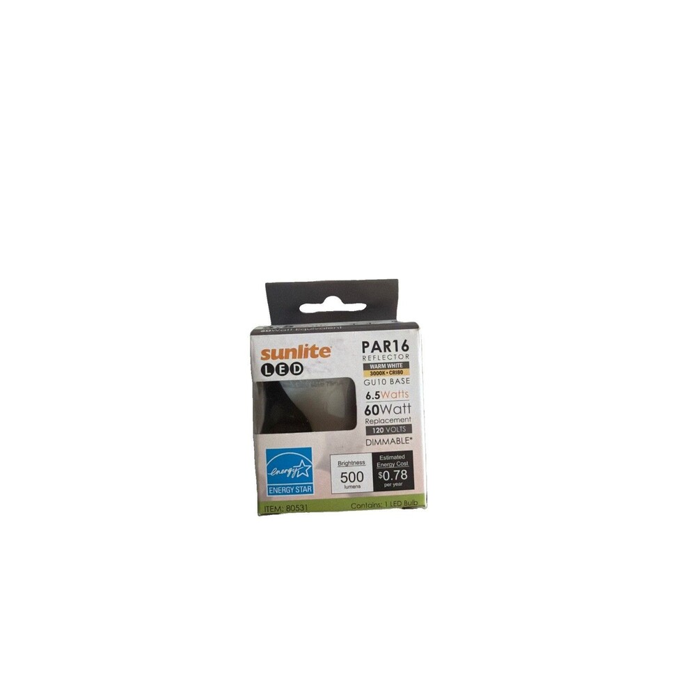 Sunlite LED PAR16 GU10 Base 6.5W 60W Equivalent Dimmable 3000K Warm White Bulb